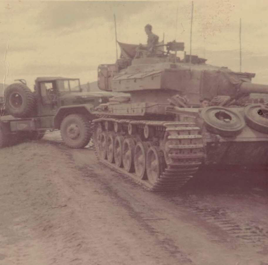 A centurion tank pulling the low loader out of the bog 1969.